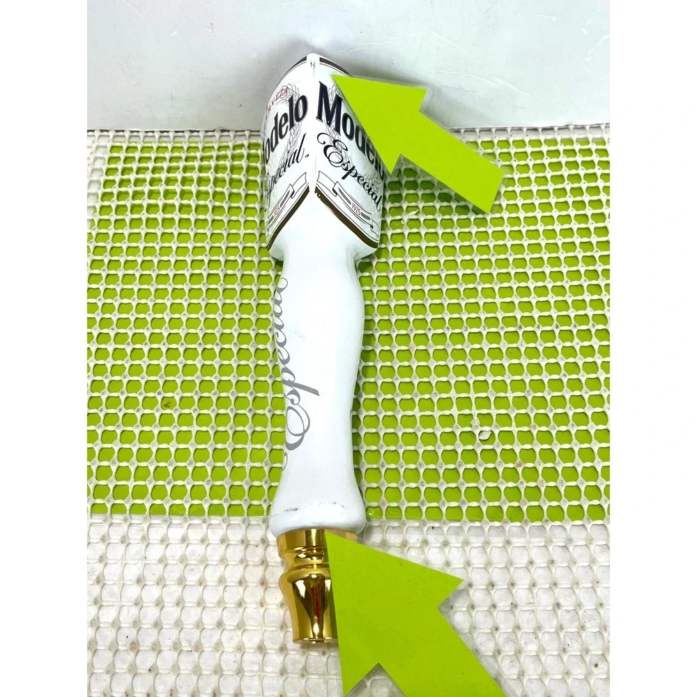 Modelo Especial Beer Tap Handle White Ceramic Gold Accents Bar Decor